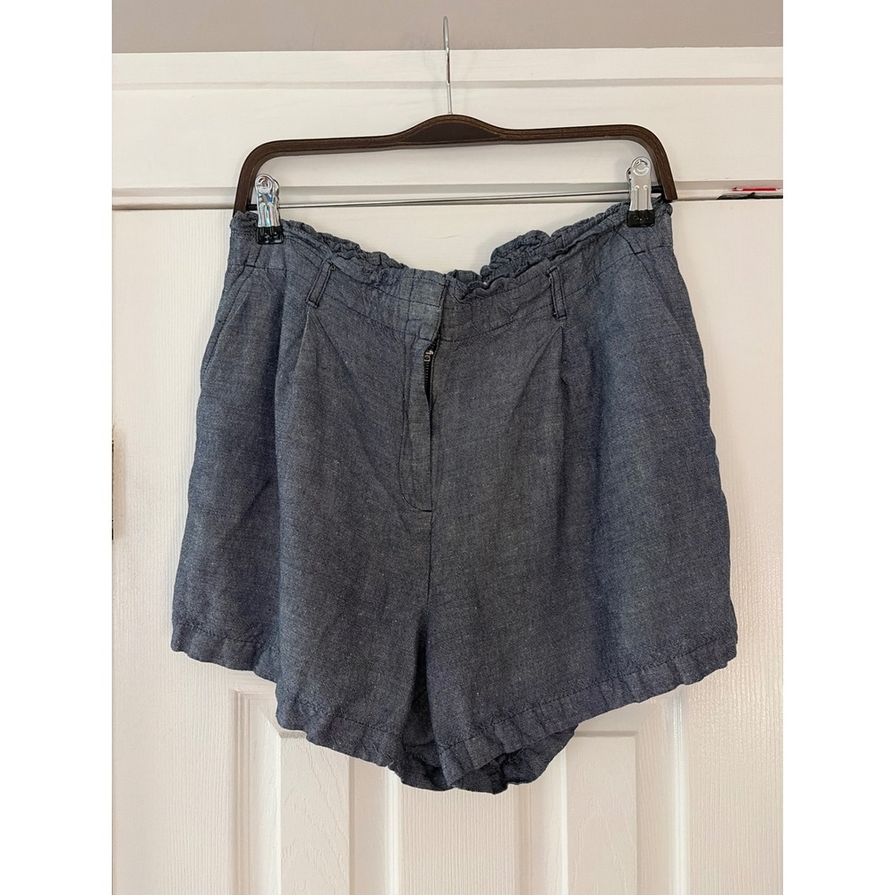 LOFT Blue Linen Blend Paperbag Waist Shorts Chambray Size Large EUC